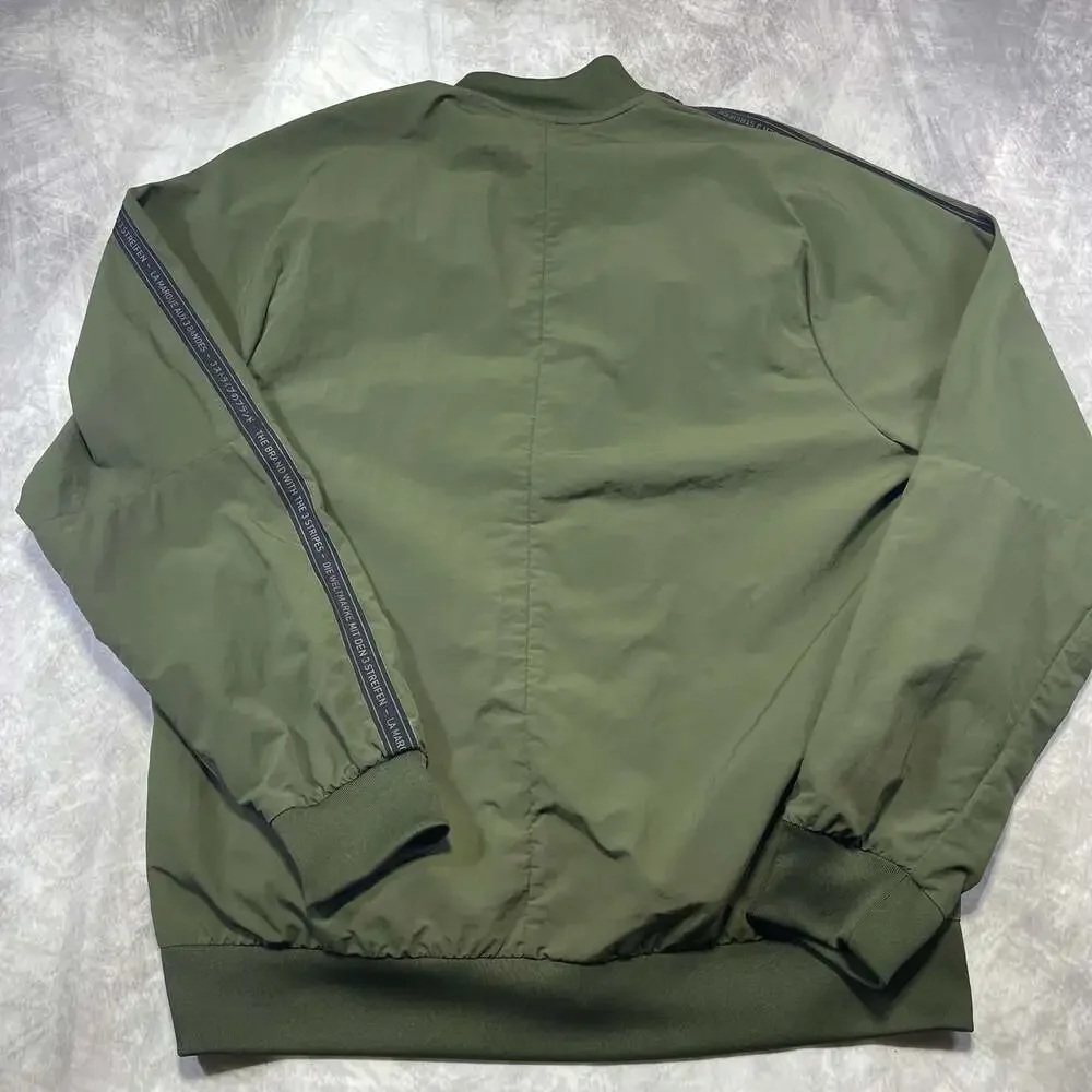 Adidas Originals Men's Green Bomber Jacket with Tape Logo Size M